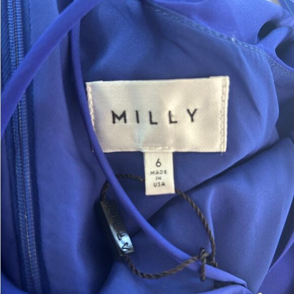 Milly New York Stretch 100% Silk Crepe Tank Dress Cobalt Blue Womens Size 6 New - Picture 11 of 15